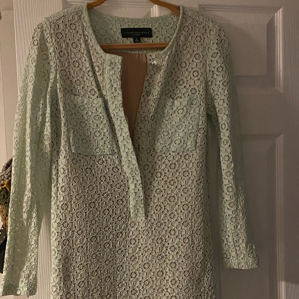 Victoria Beckham for Target Light Green Lace Long Sleeve Dress